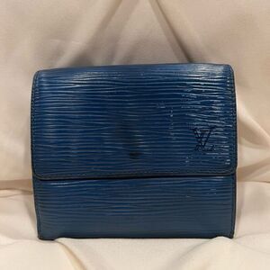 Vintage Louis Vuitton Elise Epi Trifold Wallet Blue Leather LV Paris Made France